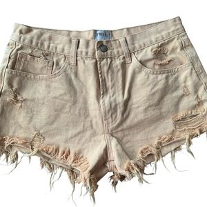 TWELVE, Tan Distressed Women Shorts, New